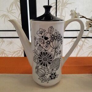 HTF Grindley's MANITOU Black & White Floral Coffee Pot - Flower Power